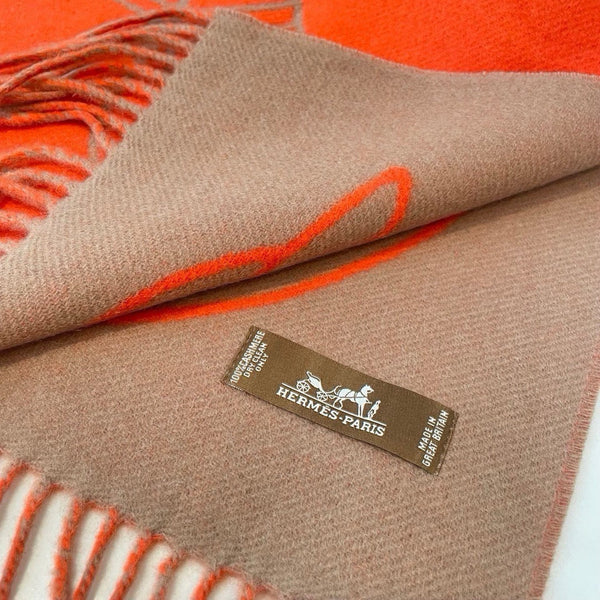 Casaque Entrelacs Equestres Scarf 195 CM Orange Mix Light Brown Cashmere