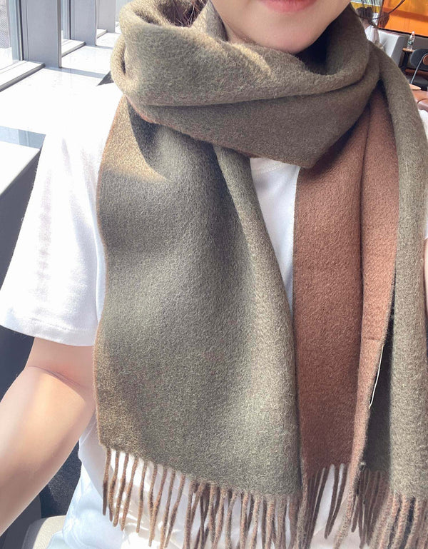 Scarf 180 CM In Brown Mix Light Moss Green Cashmere