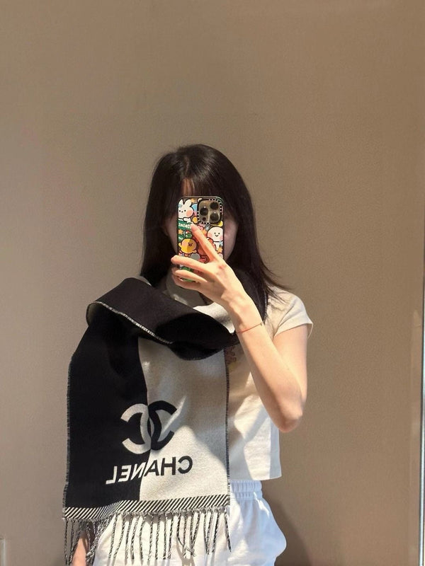 CC Scarf 200 CM In Black Mix Grey Wool And Cashmere 418269