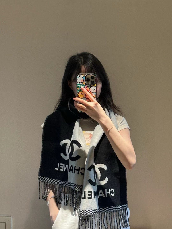 CC Scarf 200 CM In Black Mix Grey Wool And Cashmere 418269