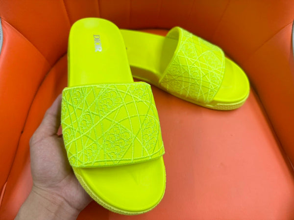 CD AQUA EMBROIDED SANDAL CHARTREUSE FABRIC