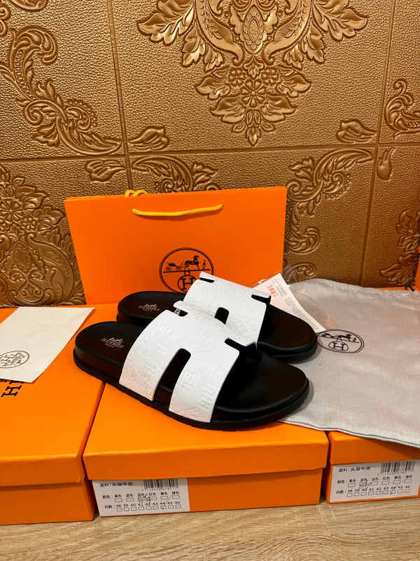 HM IZMIR SLIPPER BLACK AND WHITE CALFSKIN