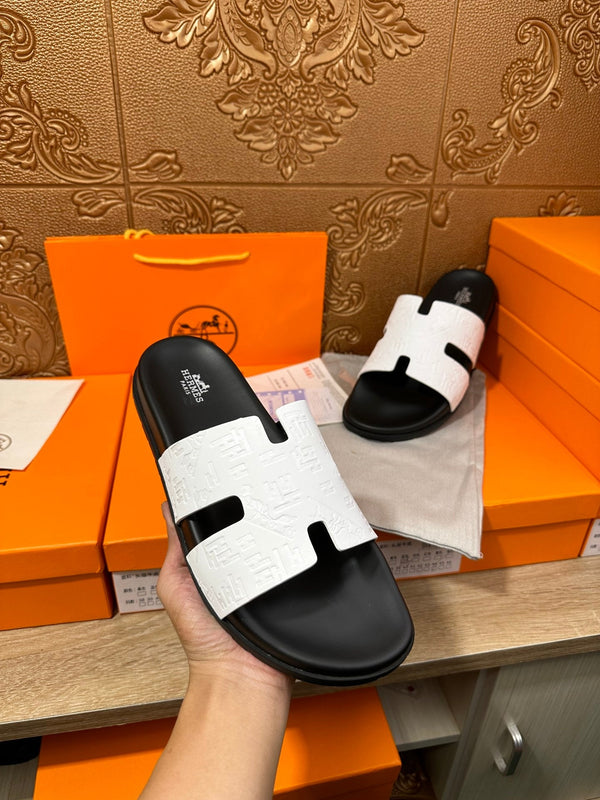 HM IZMIR SLIPPER BLACK AND WHITE CALFSKIN