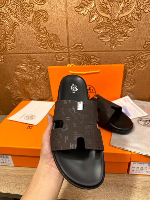 HM IZMIR SLIPPER BLACK AND DARK BROWN CALFSKIN