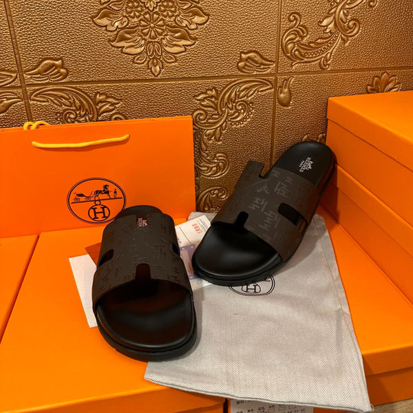 HM IZMIR SLIPPER BLACK AND DARK BROWN CALFSKIN