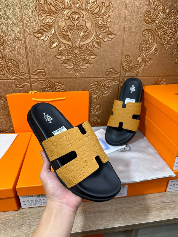 HM IZMIR SLIPPER SAFFRON AND BLACK CALFSKIN