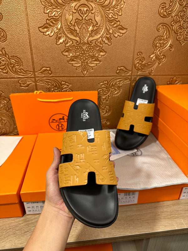 HM IZMIR SLIPPER SAFFRON AND BLACK CALFSKIN