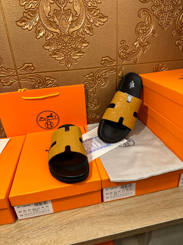 HM IZMIR SLIPPER SAFFRON AND BLACK CALFSKIN