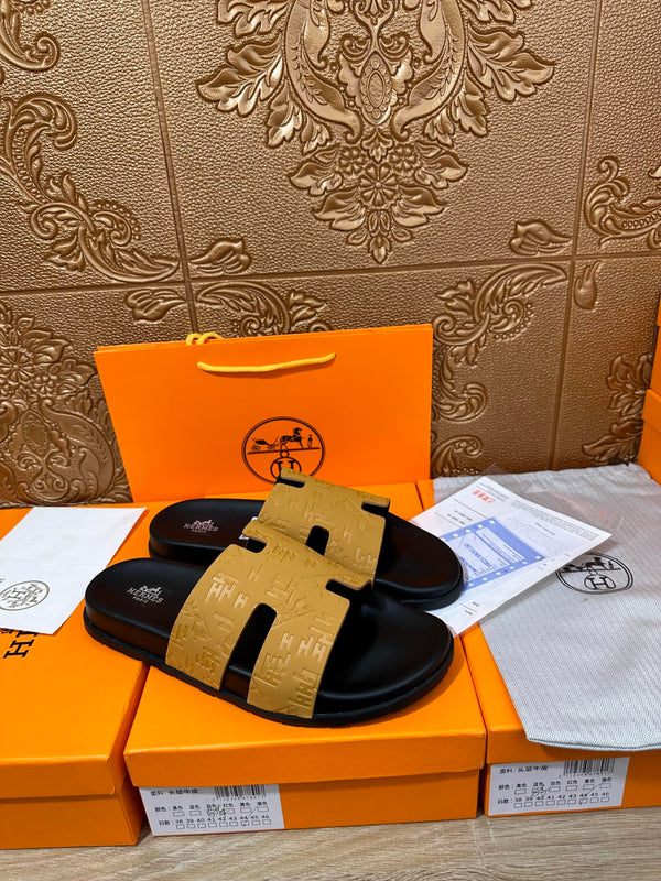 HM IZMIR SLIPPER SAFFRON AND BLACK CALFSKIN