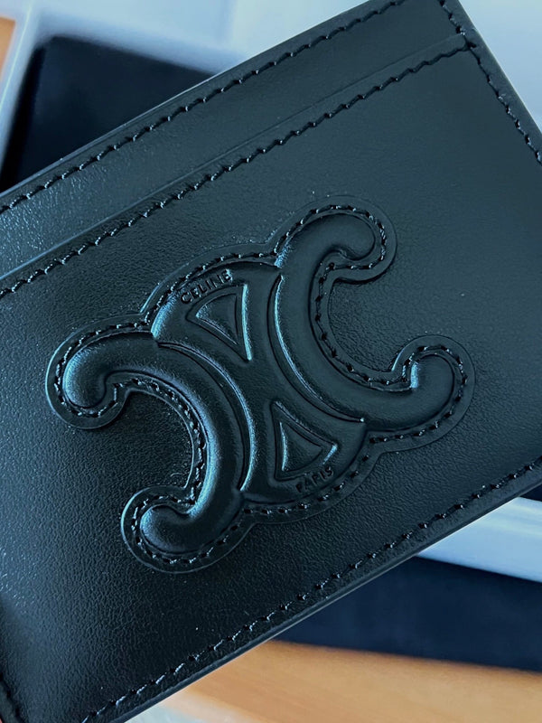 TRIOMPHE 10B703 Card Holder Black Cowhide Leather