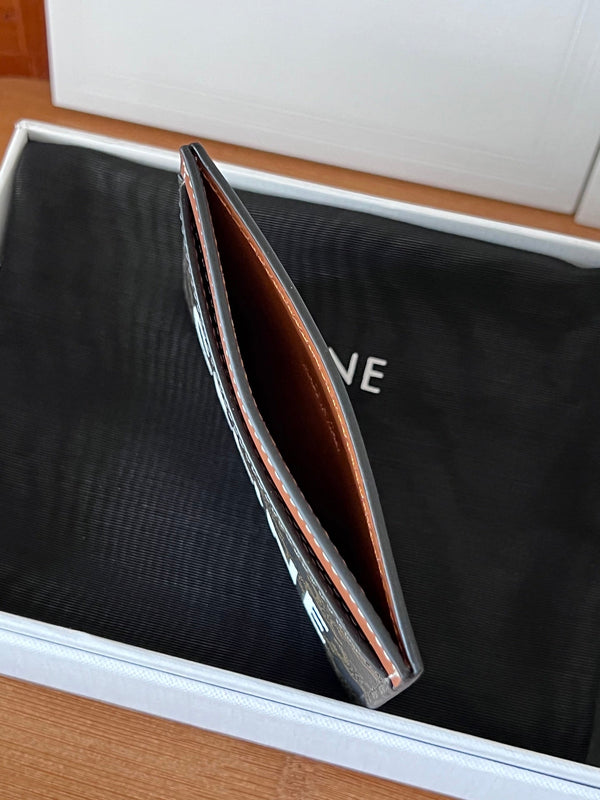 TRIOMPHE 10B702 Card Holder Logo Print Tan Cowhide& Fabric