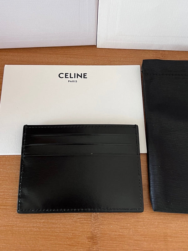 TRIOMPHE Card Holder Black Sliver Cowhide& Fabric