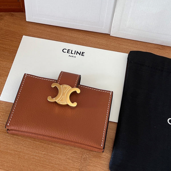 ACCORDEON 10N843 Card Holder Brown Grain Cowhide GHW