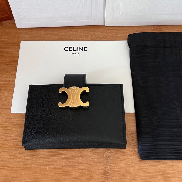 ACCORDEON 10N843 Card Holder Black Grain Cowhide GHW