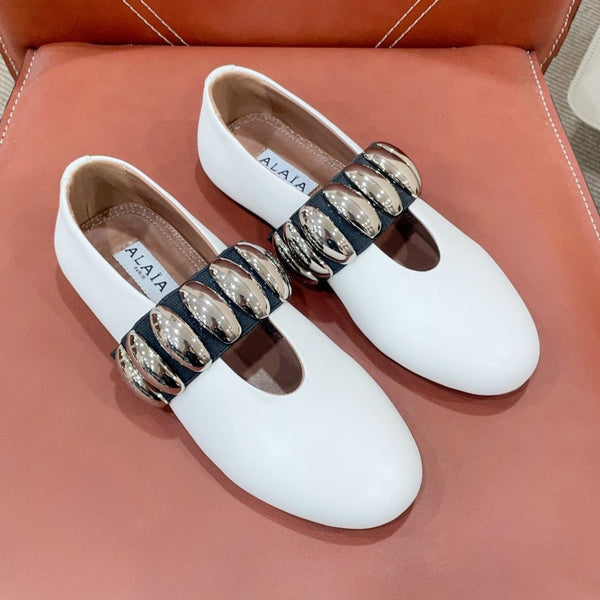 ALAIA TRIBALE BALLET FLATS IN WHITE LAMBSKIN