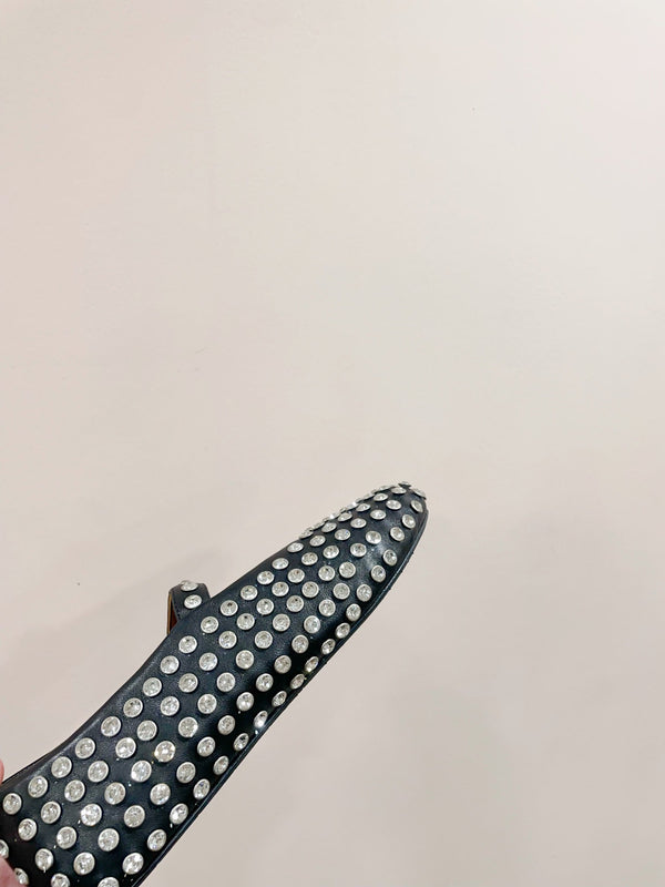 ALAIA MARY JANE SHOES IN BLACK LAMBKIN ATTACH RHINSTONES