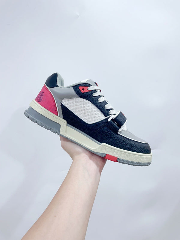 LV Trainer Sneaker Velcro Strap Black Pink Cowhide