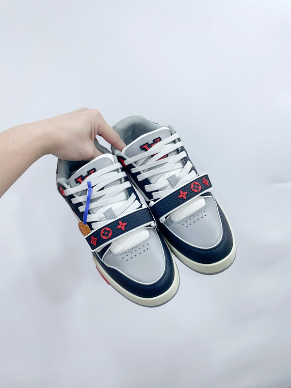 LV Trainer Sneaker Velcro Strap Black Pink Cowhide