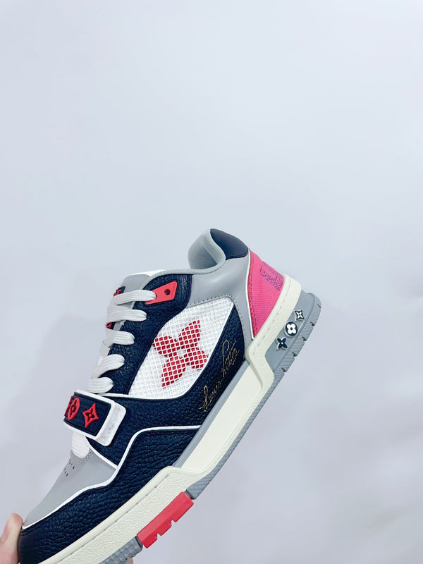 LV Trainer Sneaker Velcro Strap Black Pink Cowhide