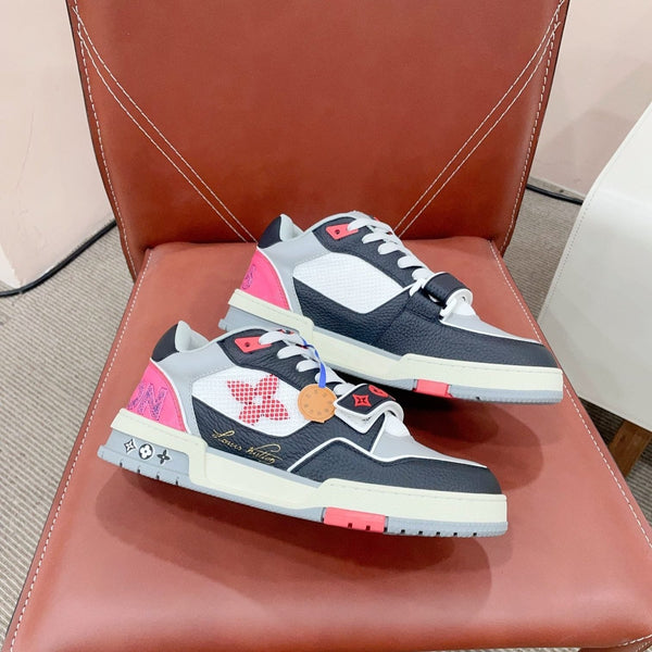 LV Trainer Sneaker con cinturino in velcro nero rosa in pelle bovina