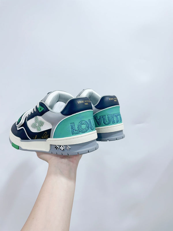 LV Trainer Sneaker Velcro Strap Green Black Cowhide