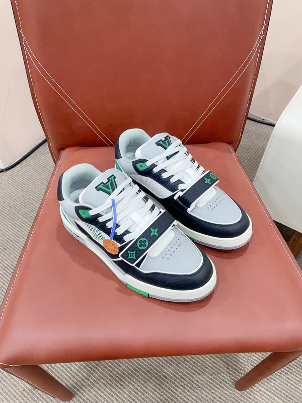 LV Trainer Sneaker Velcro Strap Green Black Cowhide