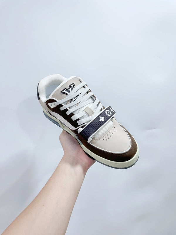 LV Trainer Sneaker Velcro Strap Brown Cowhide