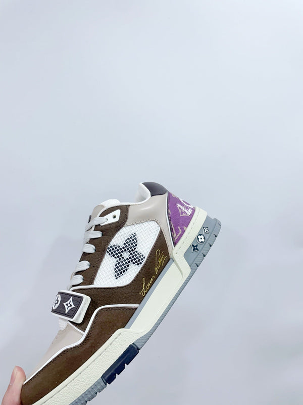 LV Trainer Sneaker Velcro Strap Brown Cowhide