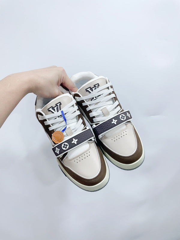 LV Trainer Sneaker Velcro Strap Brown Cowhide