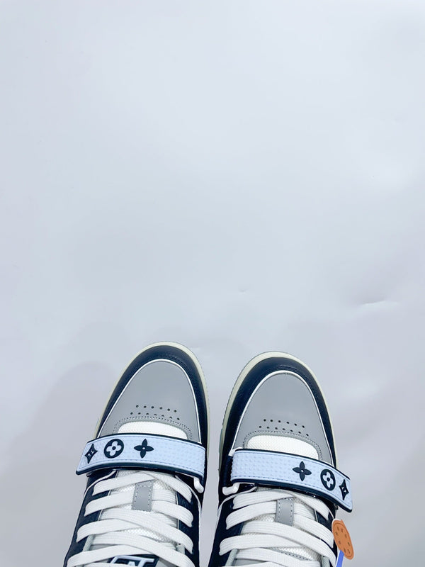 LV Trainer Sneaker Velcro Strap Blue Cowhide