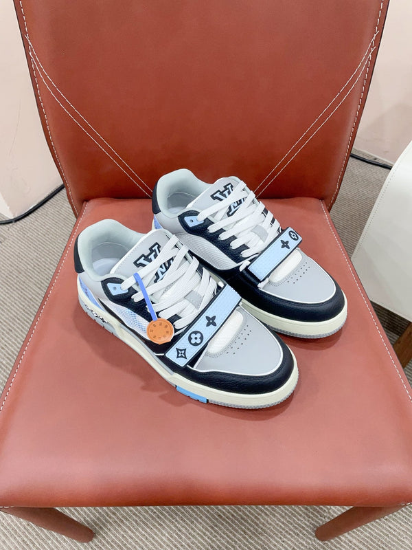 LV Trainer Sneaker Velcro Strap Blue Cowhide
