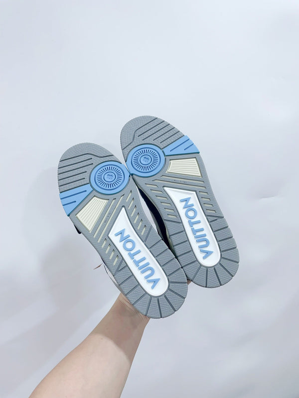 LV Trainer Sneaker Velcro Strap Blue Cowhide