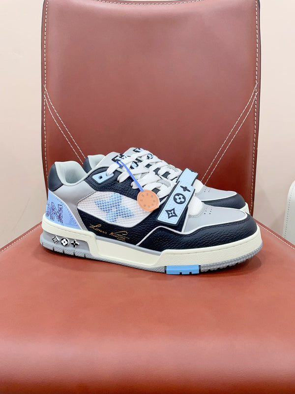 LV Trainer Sneaker Velcro Strap Blue Cowhide
