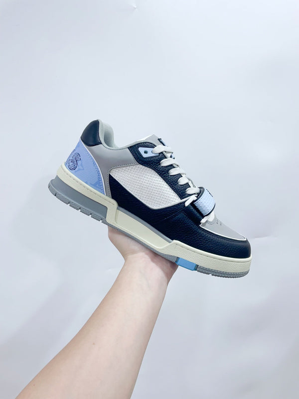 LV Trainer Sneaker Velcro Strap Blue Cowhide