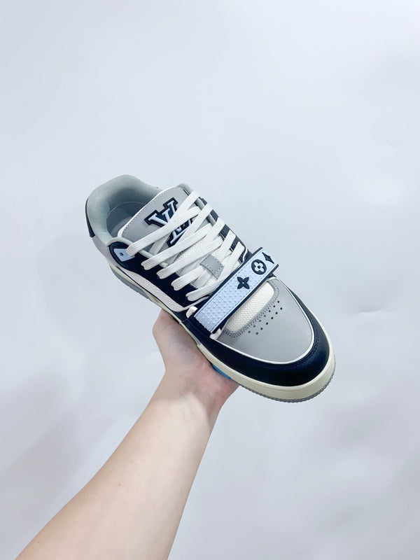 LV Trainer Sneaker Velcro Strap Blue Cowhide