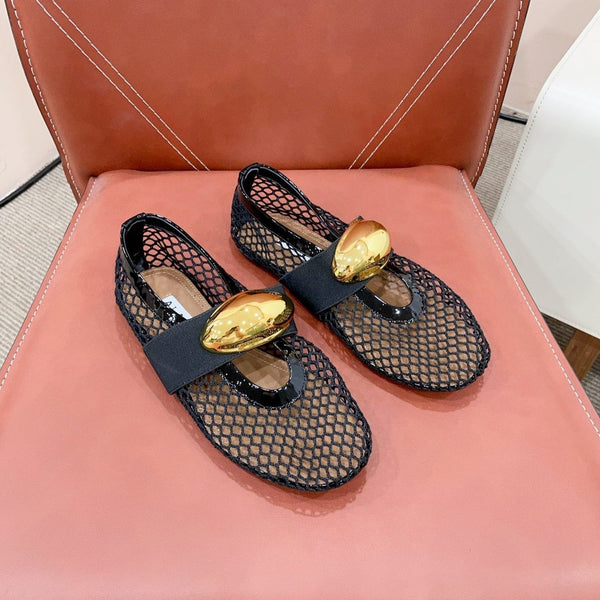 ALAIA MARY JANE SHOES IN BLACK MESH WITH GOLD HARDWARE