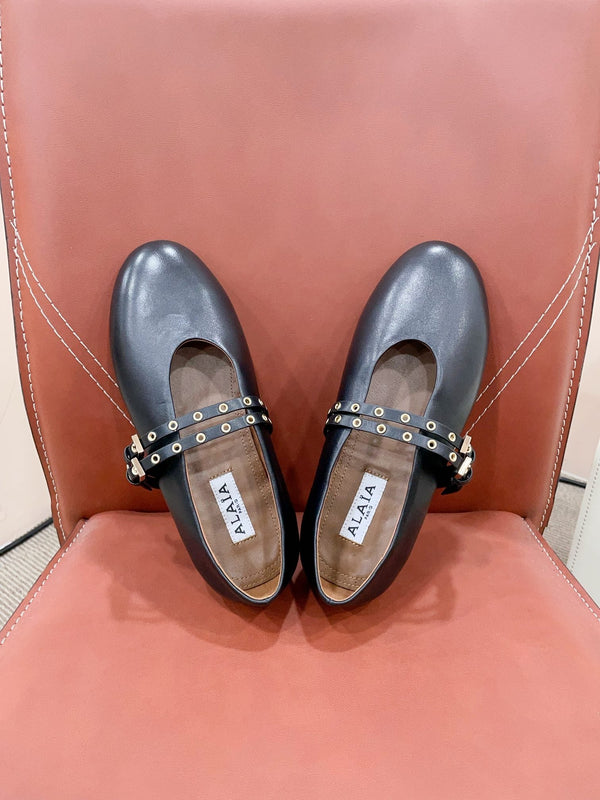 ALAIA MARY JANE SHOES IN BLACK LAMBSKIN WITH GOLD HARDWARE