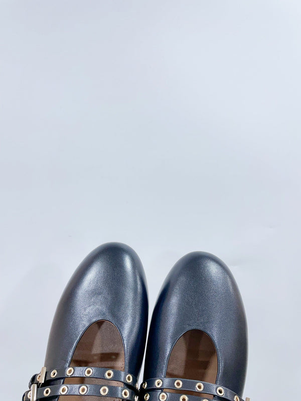 ALAIA MARY JANE SHOES IN BLACK LAMBSKIN WITH GOLD HARDWARE