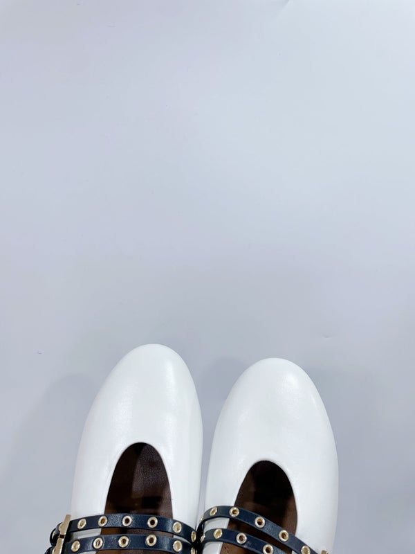 ALAIA MARY JANE SHOES IN WHITE LAMBSKIN WITH GOLD HARDWARE