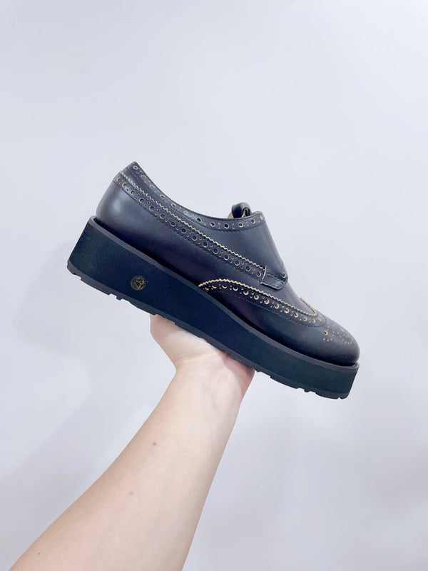 Miu-Church's Loafers Black With White Border Nubuck Leather