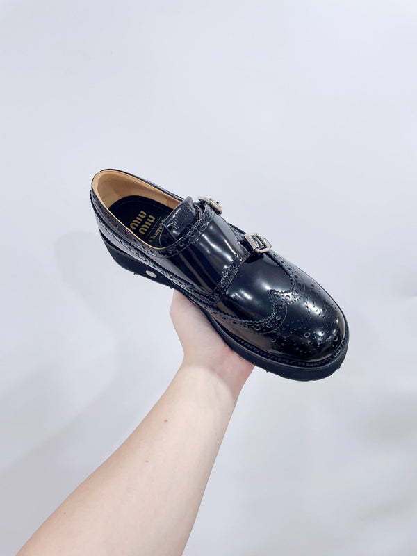 Miu-Church's Loafers Black Glossy Nubuck Leather