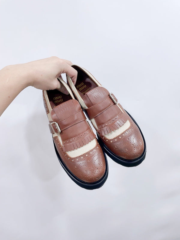 Miu-Church's Loafers Brown And White Nubuck Leather