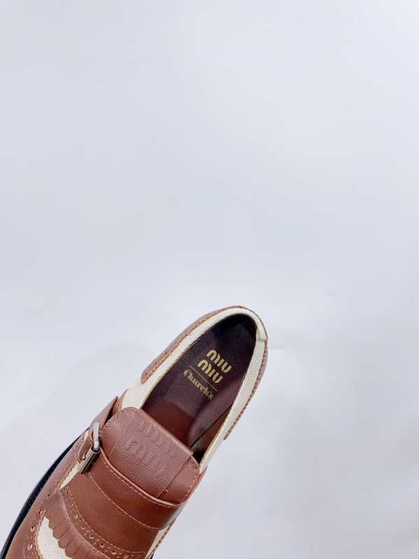 Miu-Church's Loafers Brown And White Nubuck Leather