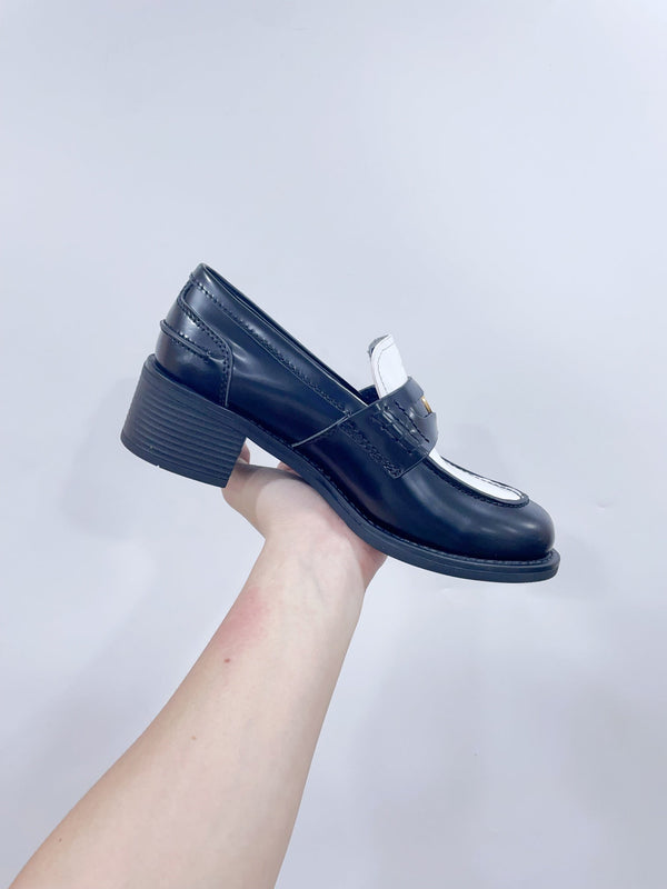 Miu Loafers Black And White cowhide