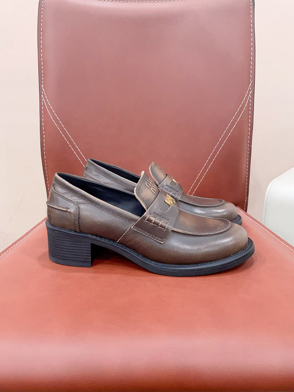 Miu Loafers Chocolate Brown Cowhide
