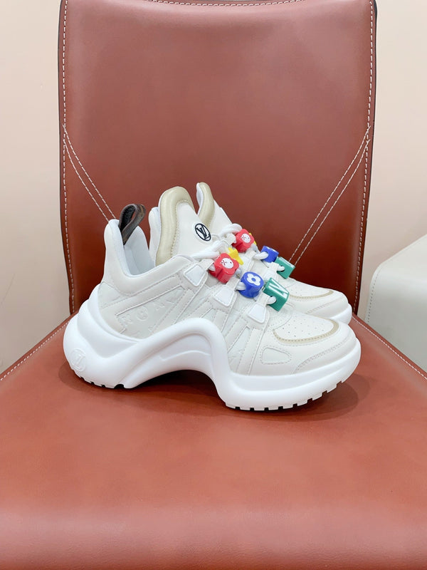 Scarpe sportive LV Archlight bianche con bordo beige in pelle di vitello