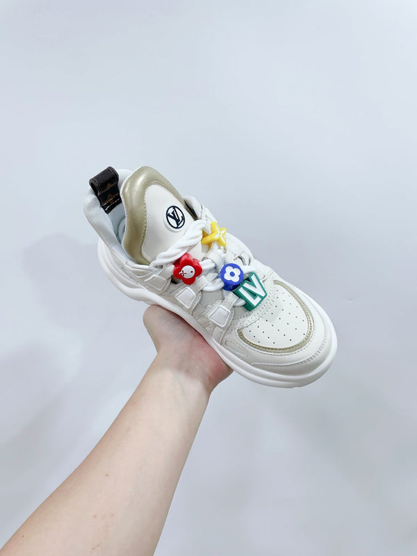 Scarpe sportive LV Archlight bianche con bordo beige in pelle di vitello