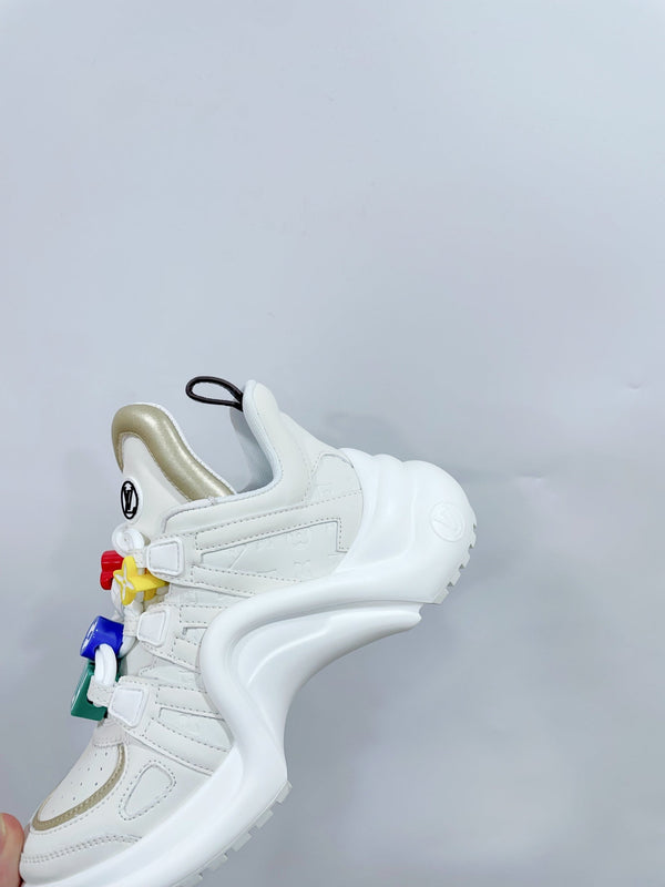 Scarpe sportive LV Archlight bianche con bordo beige in pelle di vitello