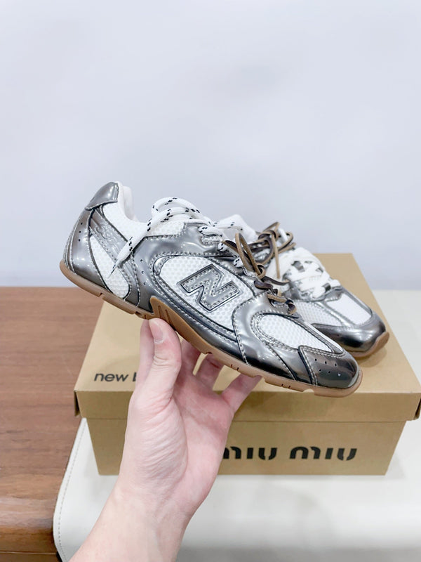Miu x New Balance 530 Silver Patent Leather White Fabric