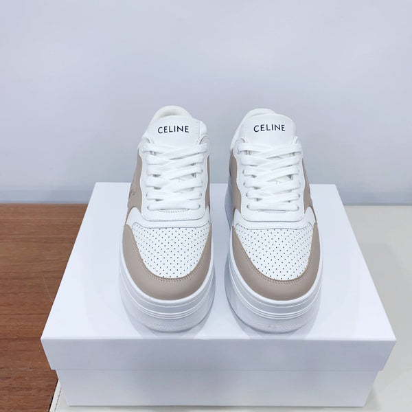 CELINE 25C Block Sneaker White mix Khaki Brown Calfskin 231996